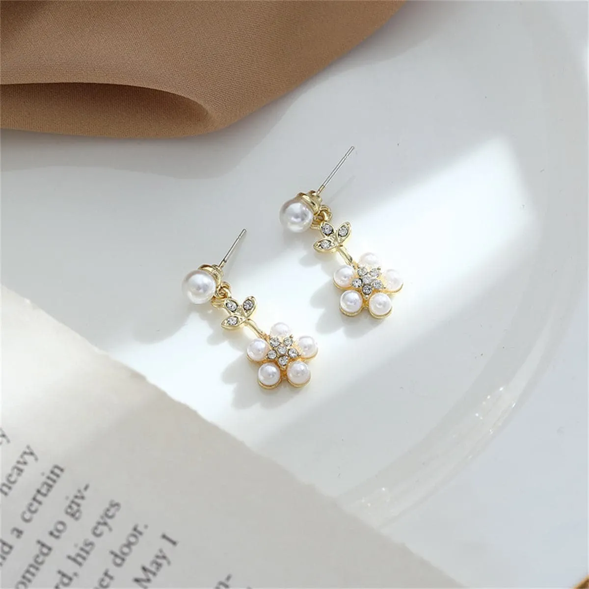 Pearl & Cubic Zirconia 18K Gold-Plated Floral Drop Earrings