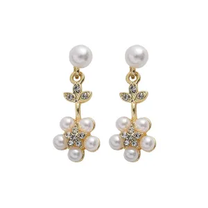 Pearl & Cubic Zirconia 18K Gold-Plated Floral Drop Earrings