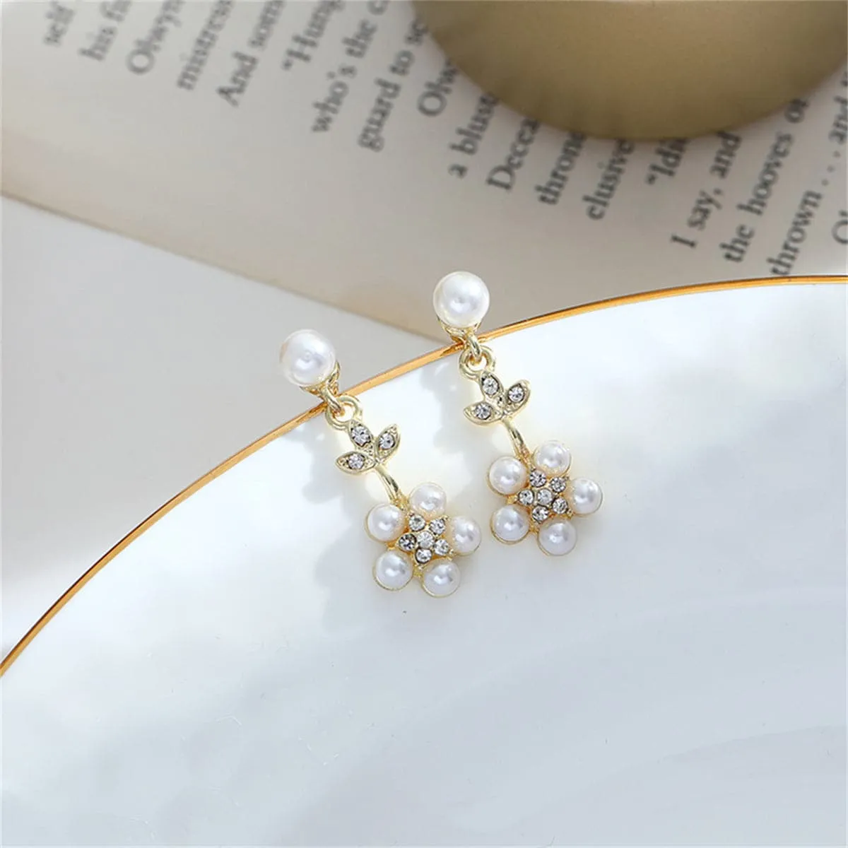 Pearl & Cubic Zirconia 18K Gold-Plated Floral Drop Earrings