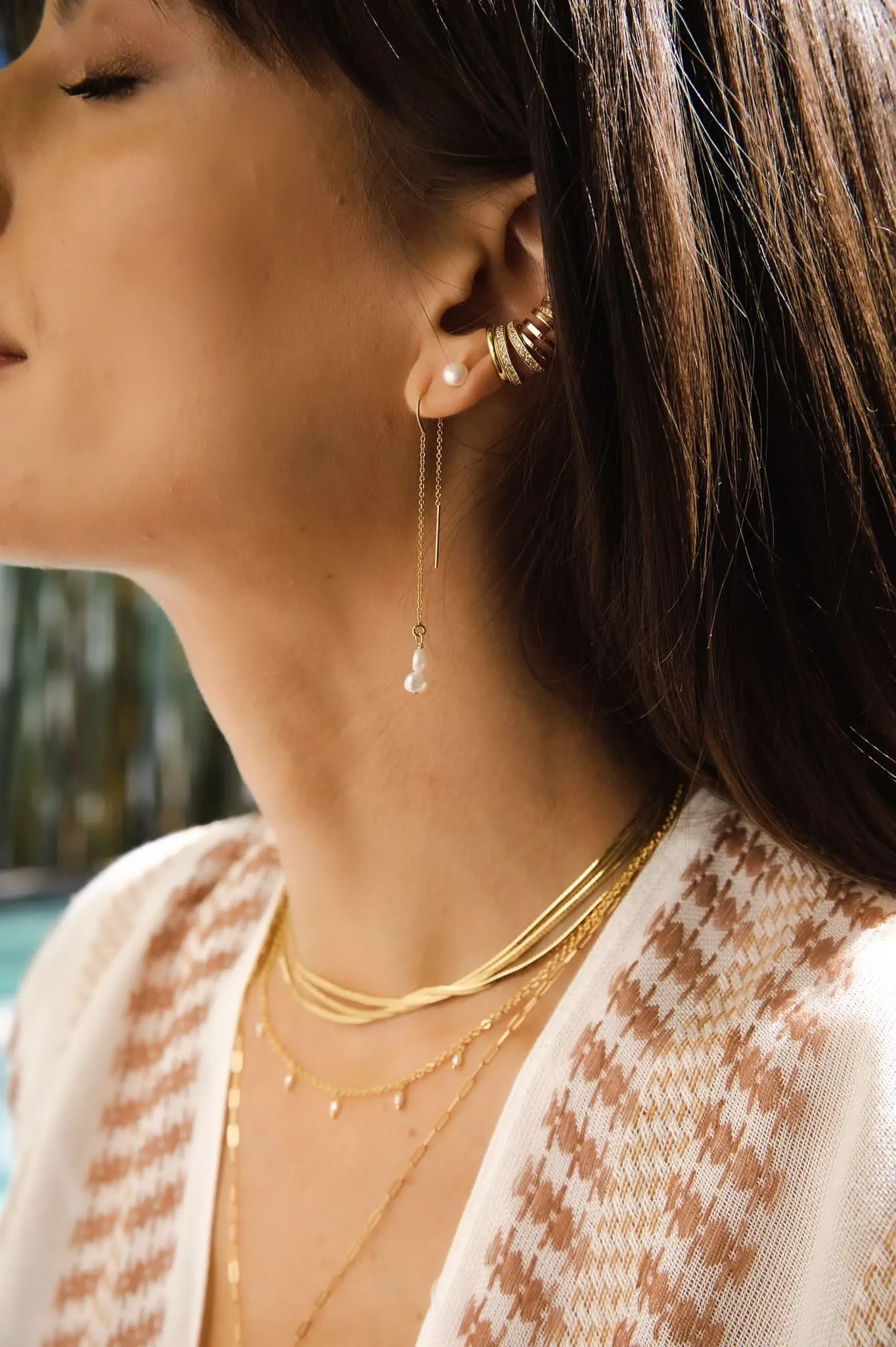 Pearl Ear Threaders in Gold