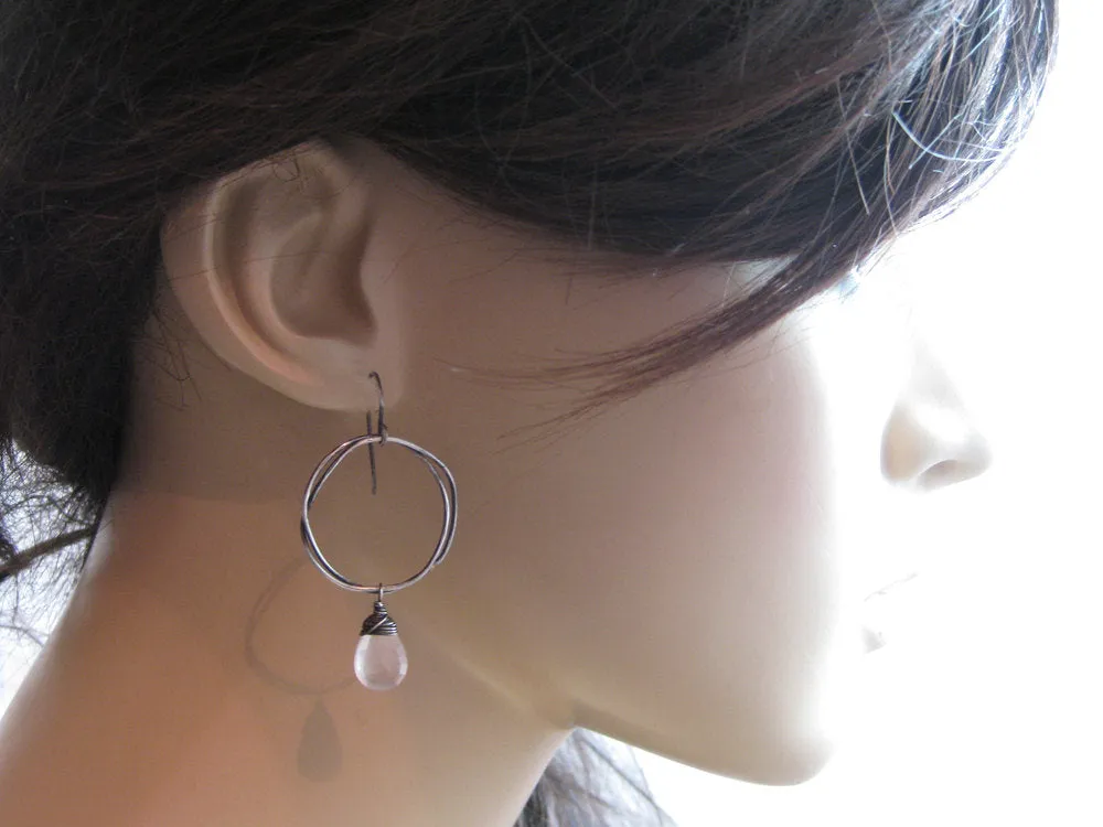 Peridot Oxidized Sterling Silver Organic Circle Dangle Earrings