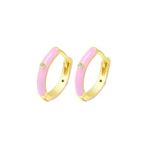 Pink & Cubic Zirconia Huggie Earrings