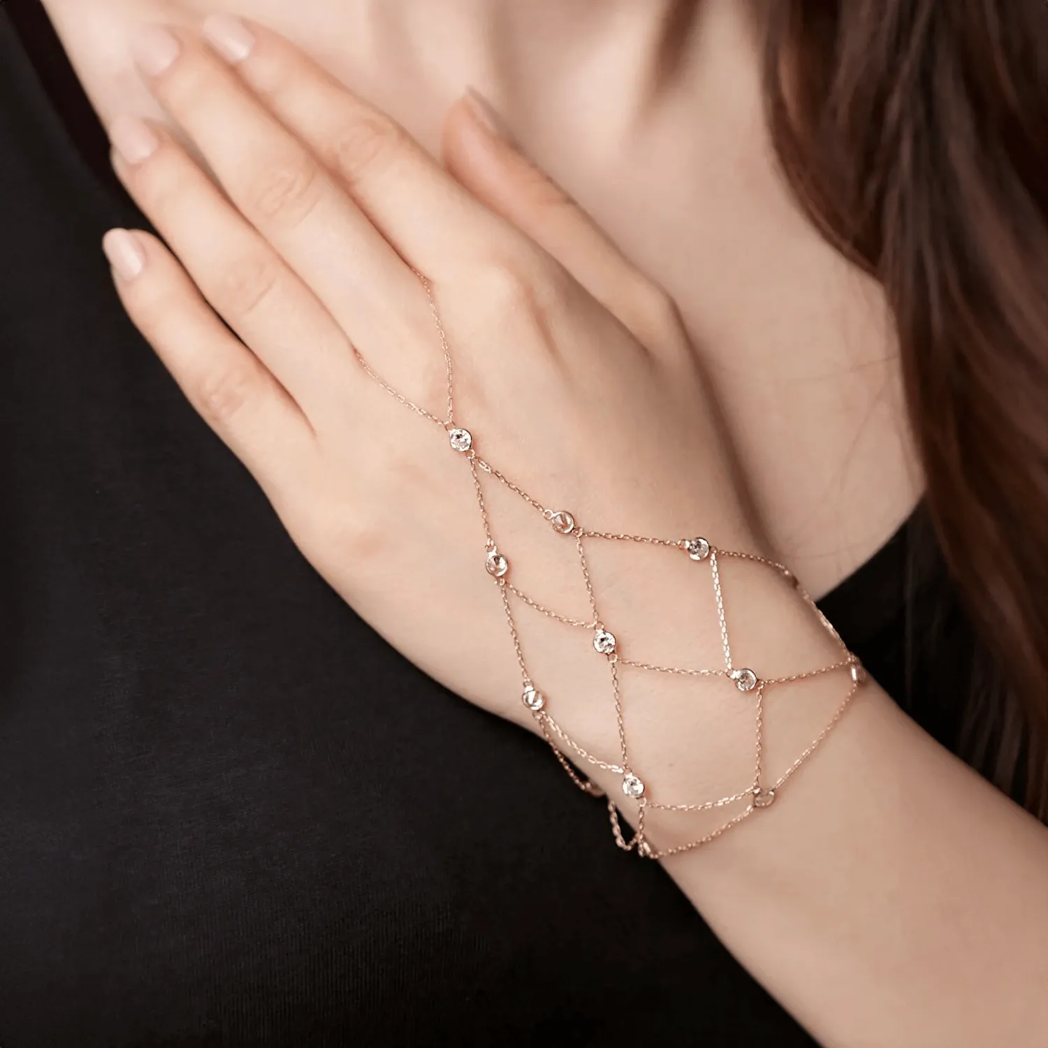 Pink Gold Net Bracelet 925 Silver Boho Hand Chain