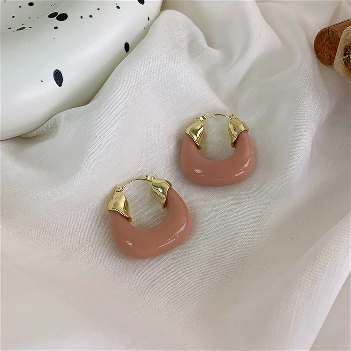 Pink Resin & 18K Gold-Plated U-Stud Earrings