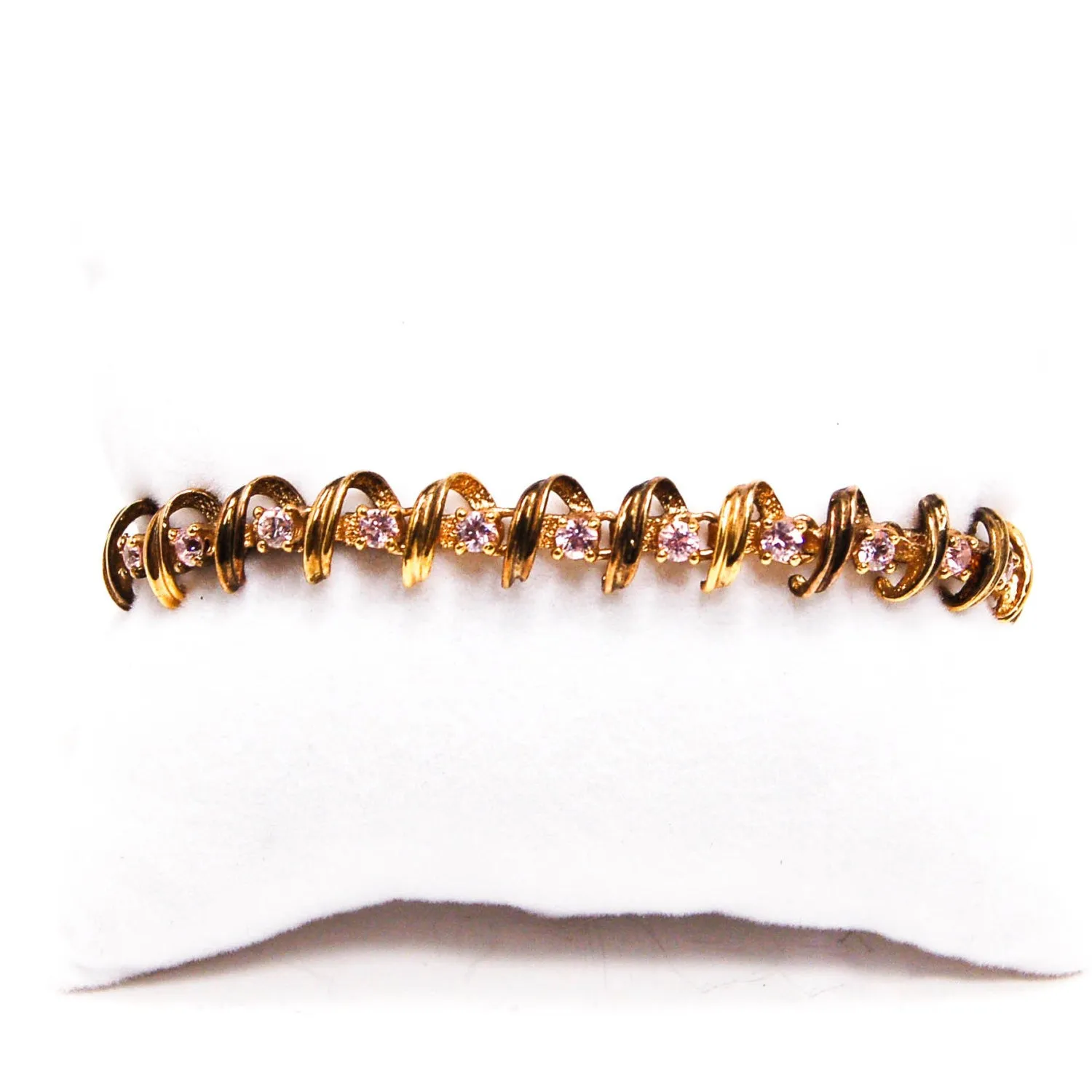 Pink Topaz Line Style Tennis Bracelet Gold over Sterling Silver