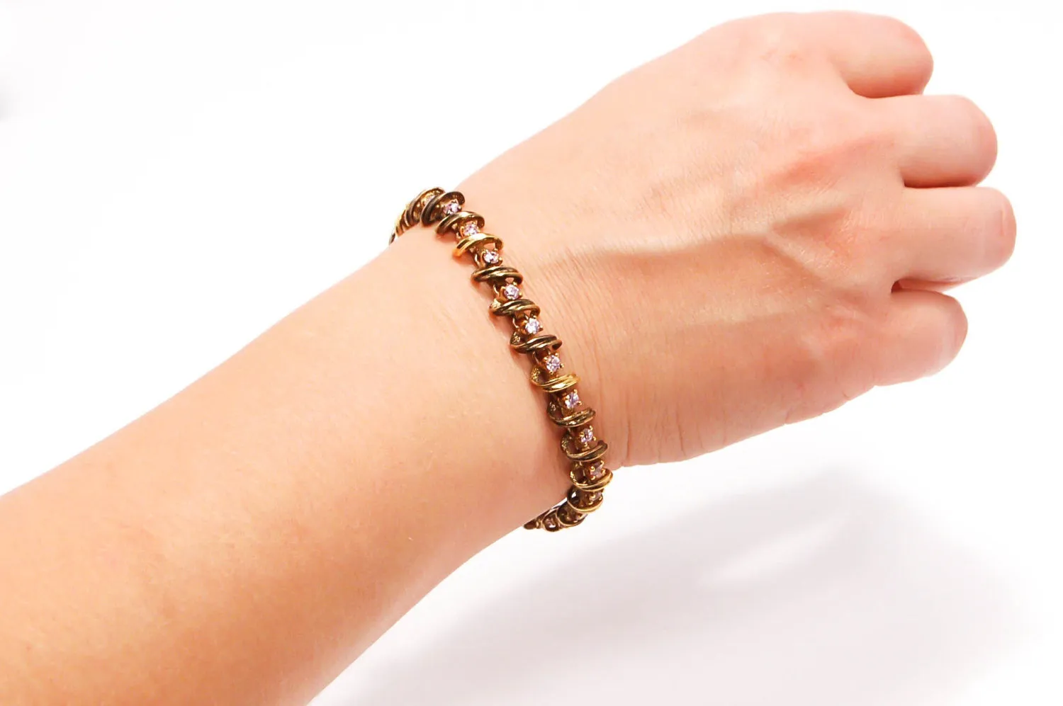 Pink Topaz Line Style Tennis Bracelet Gold over Sterling Silver