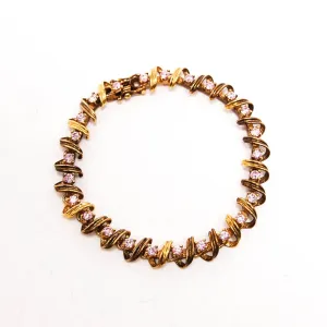 Pink Topaz Line Style Tennis Bracelet Gold over Sterling Silver