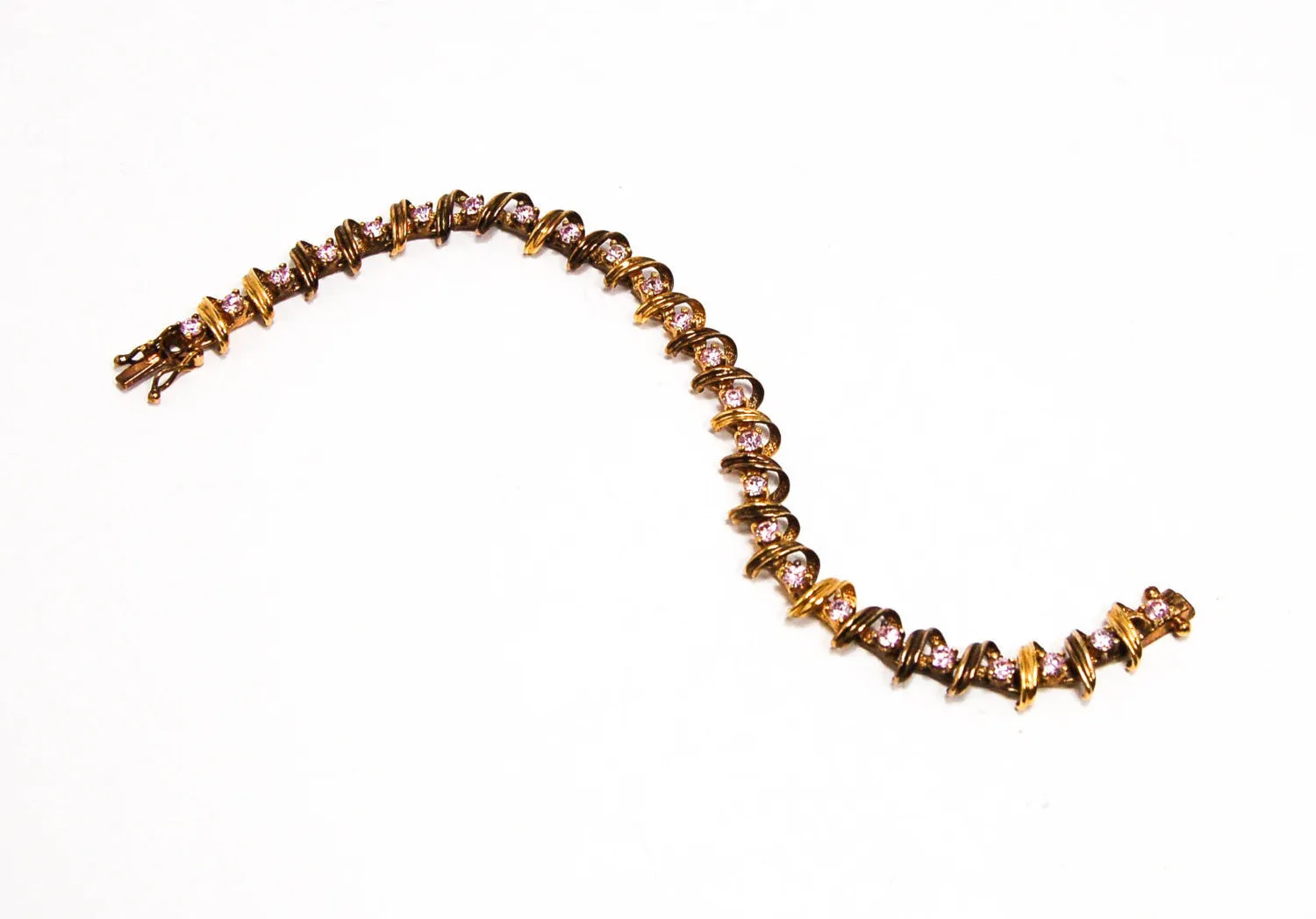 Pink Topaz Line Style Tennis Bracelet Gold over Sterling Silver