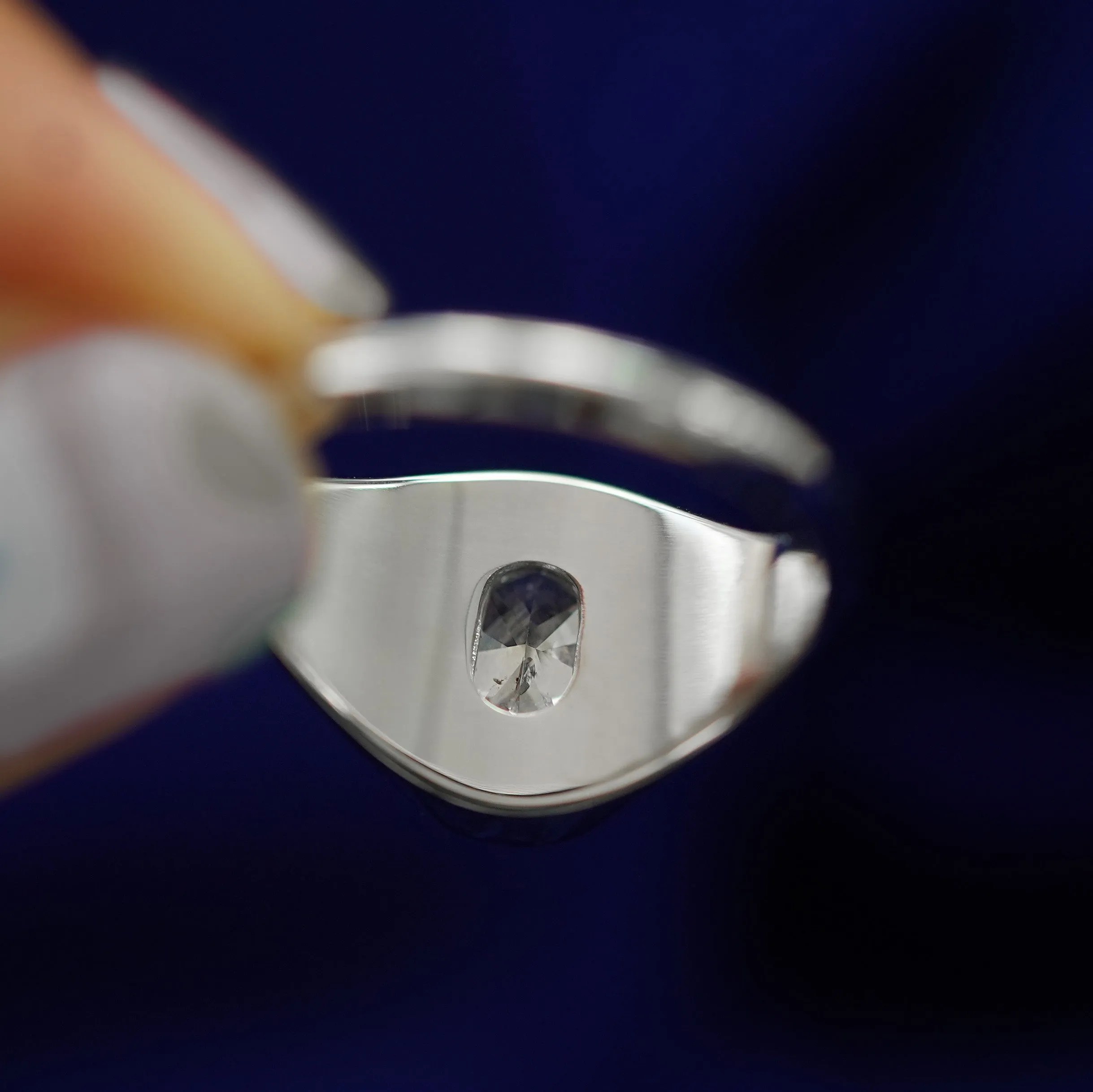 Platinum Oval Diamond Signet Ring
