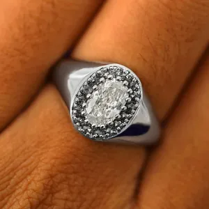 Platinum Oval Diamond Signet Ring