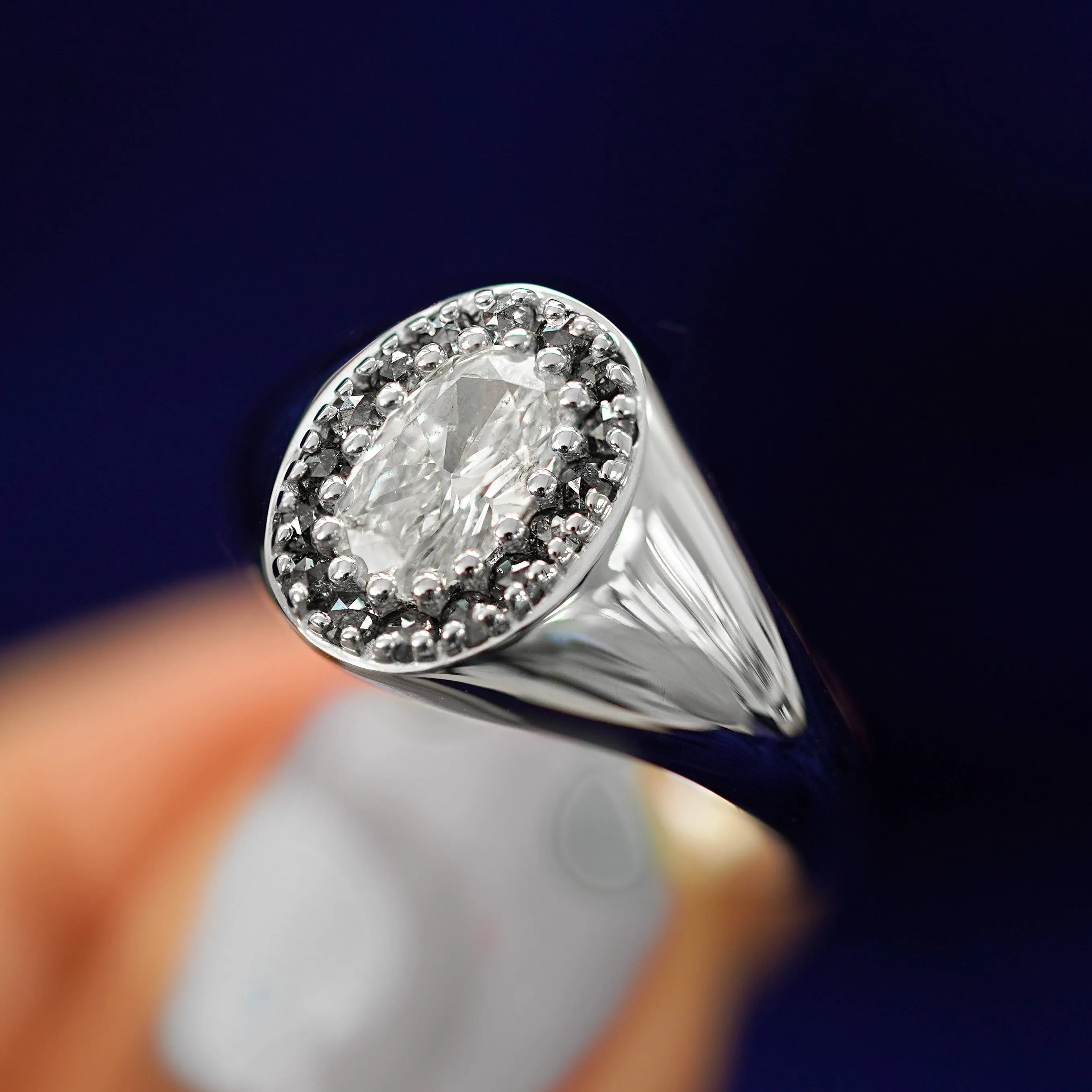 Platinum Oval Diamond Signet Ring