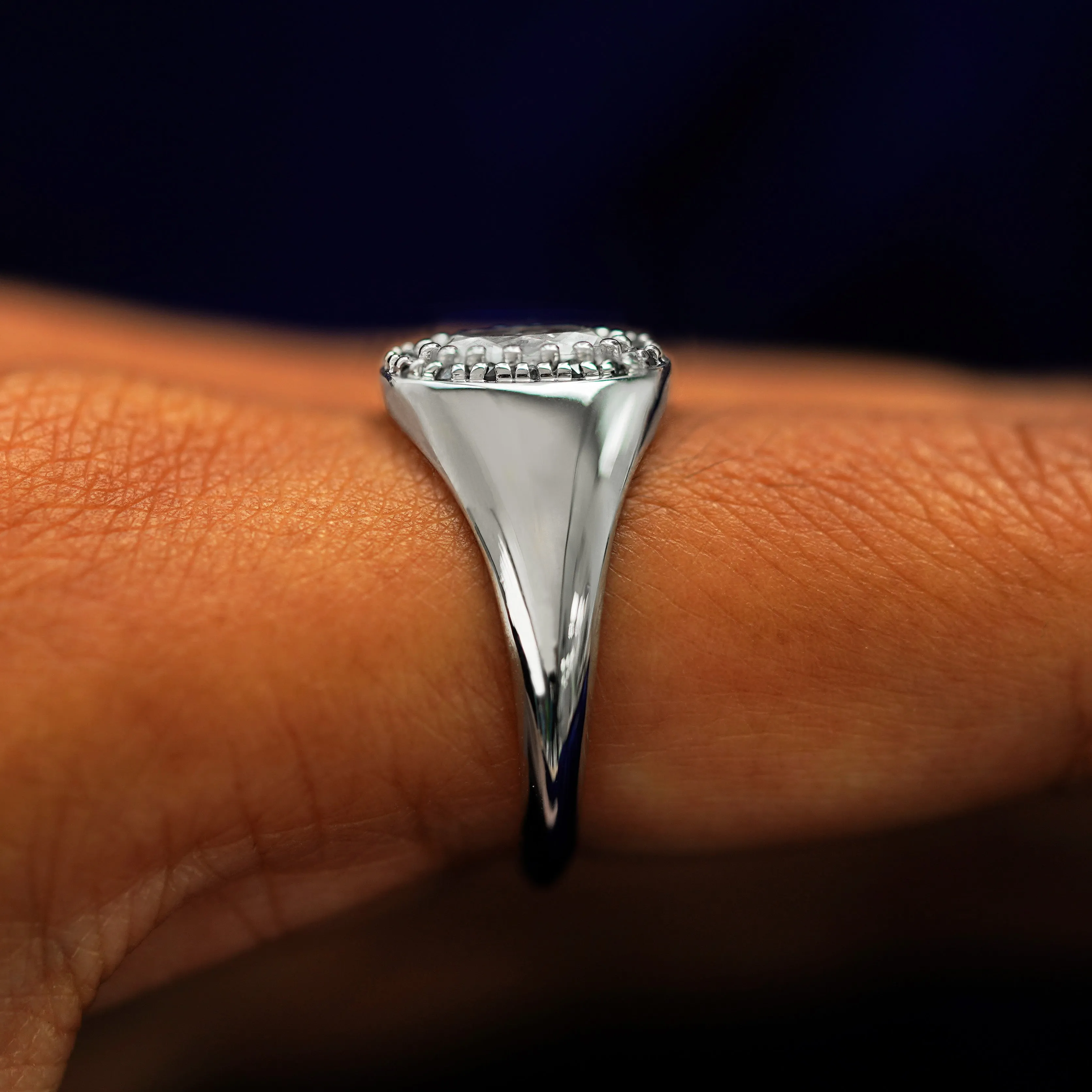 Platinum Oval Diamond Signet Ring