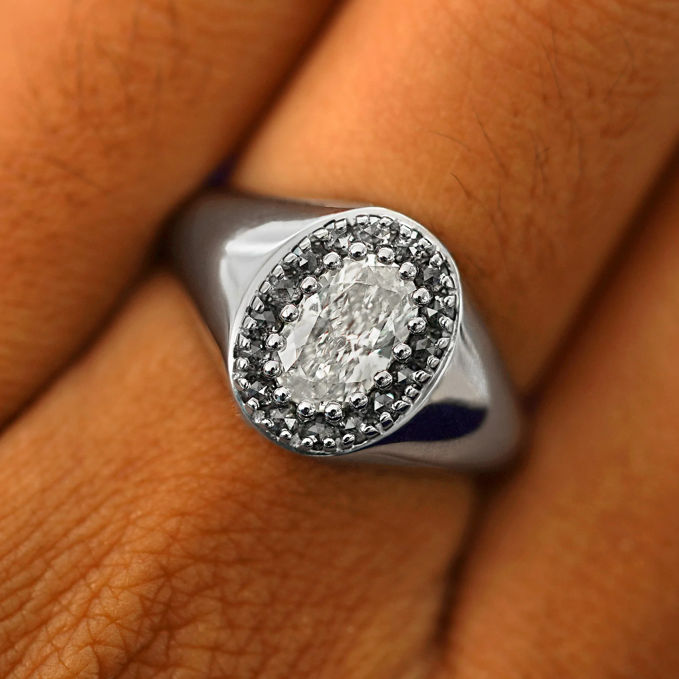 Platinum Oval Diamond Signet Ring