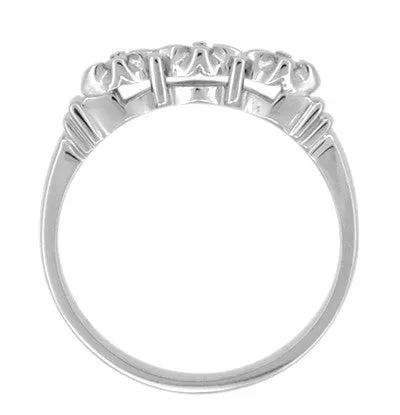 Platinum Retro Modern 1950's Style Starburst Diamond Bridal Engagement and Wedding Ring Set