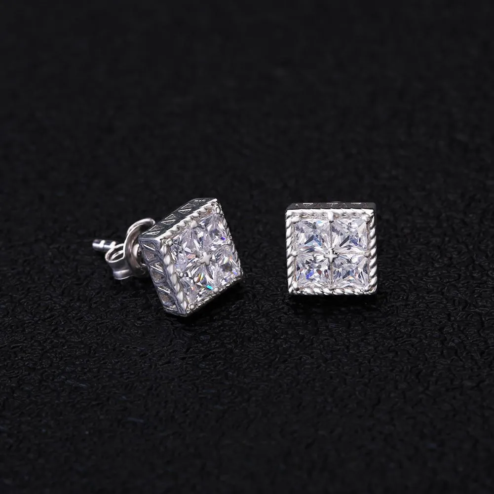 Princess Cut Diamond CZ Square Stud Mens Earrings