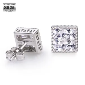Princess Cut Diamond CZ Square Stud Mens Earrings