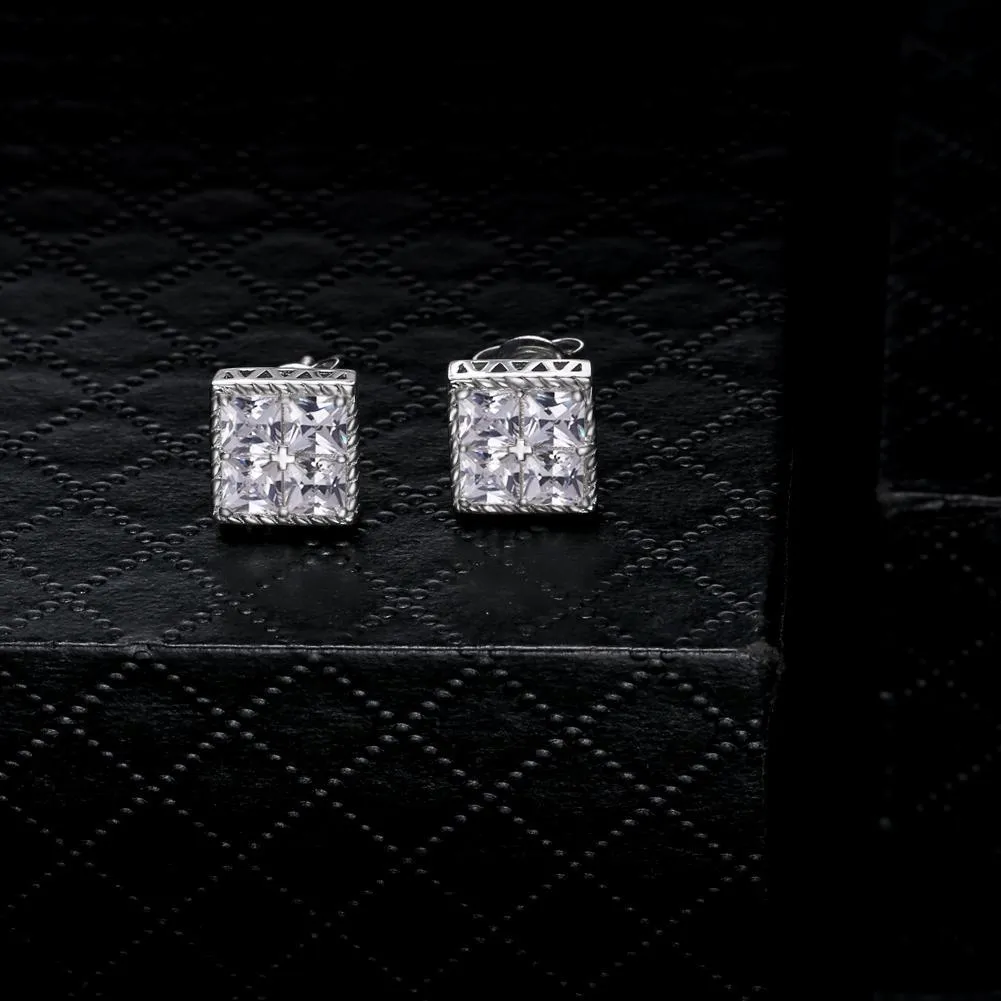 Princess Cut Diamond CZ Square Stud Mens Earrings