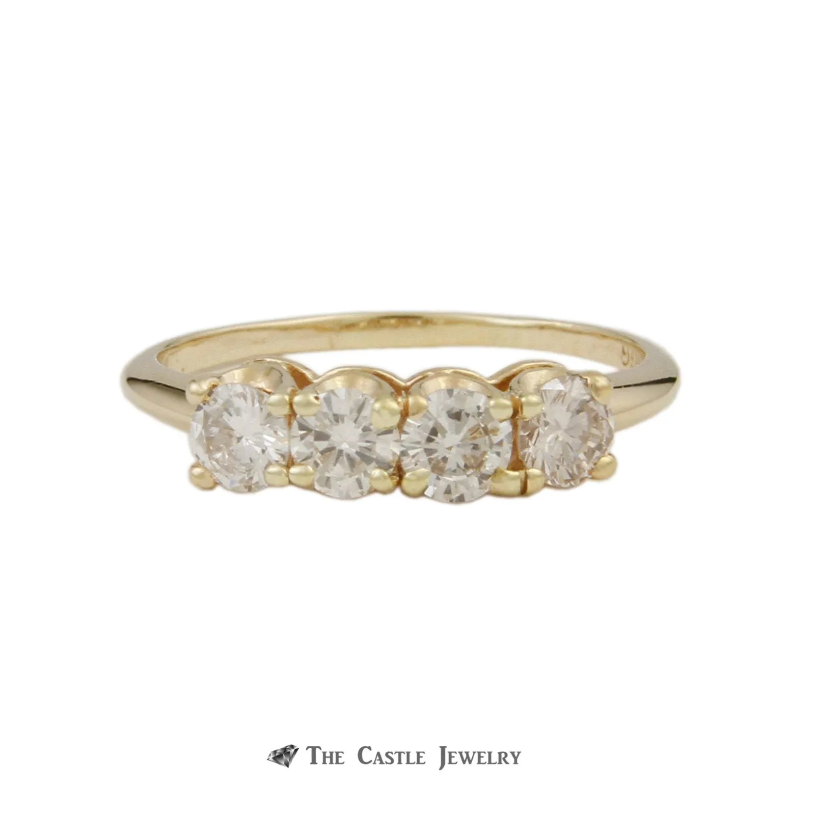 Prong Set 1cttw Round Brilliant Cut Diamond Wedding Band with 4 Diamonds in 14k Yellow Gold