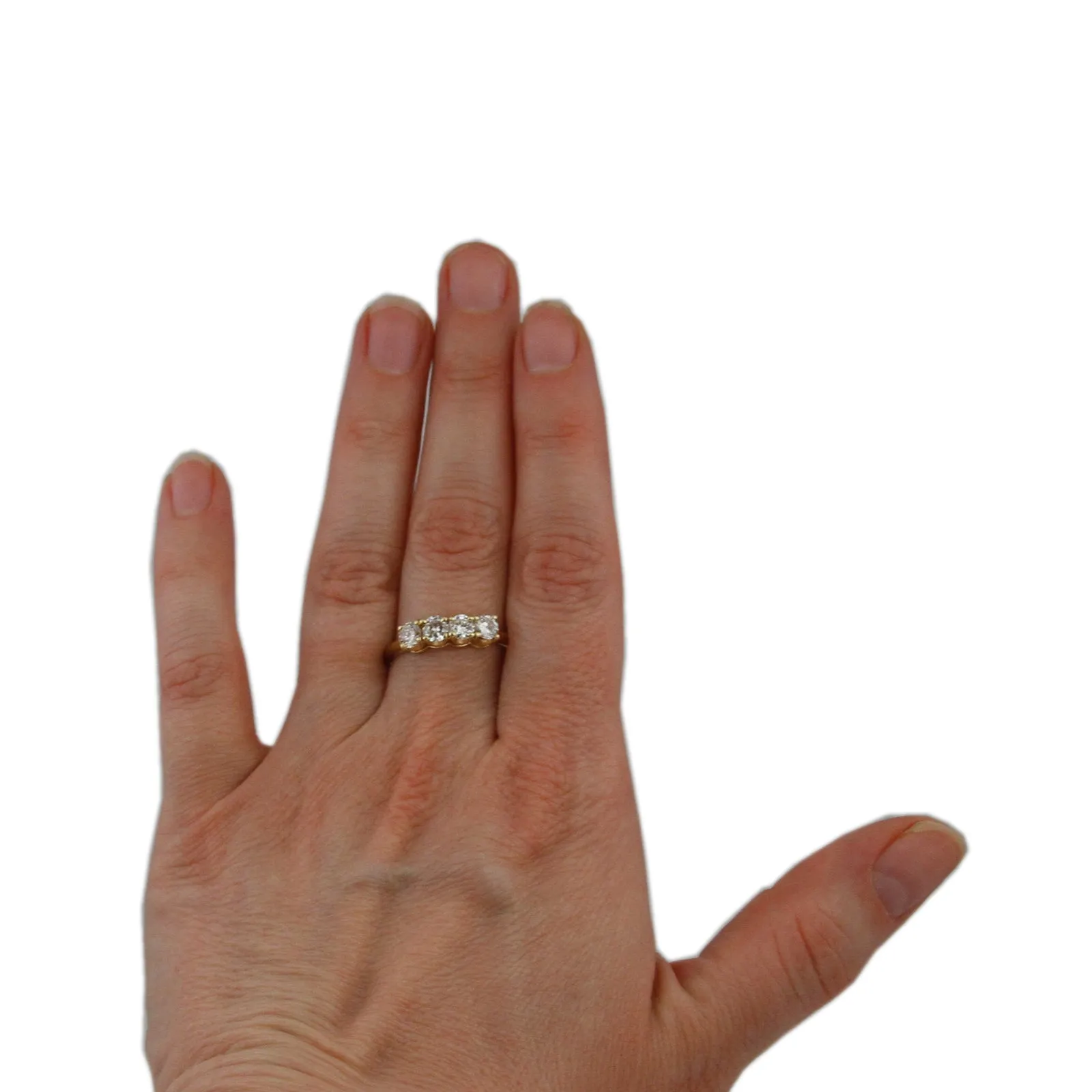 Prong Set 1cttw Round Brilliant Cut Diamond Wedding Band with 4 Diamonds in 14k Yellow Gold