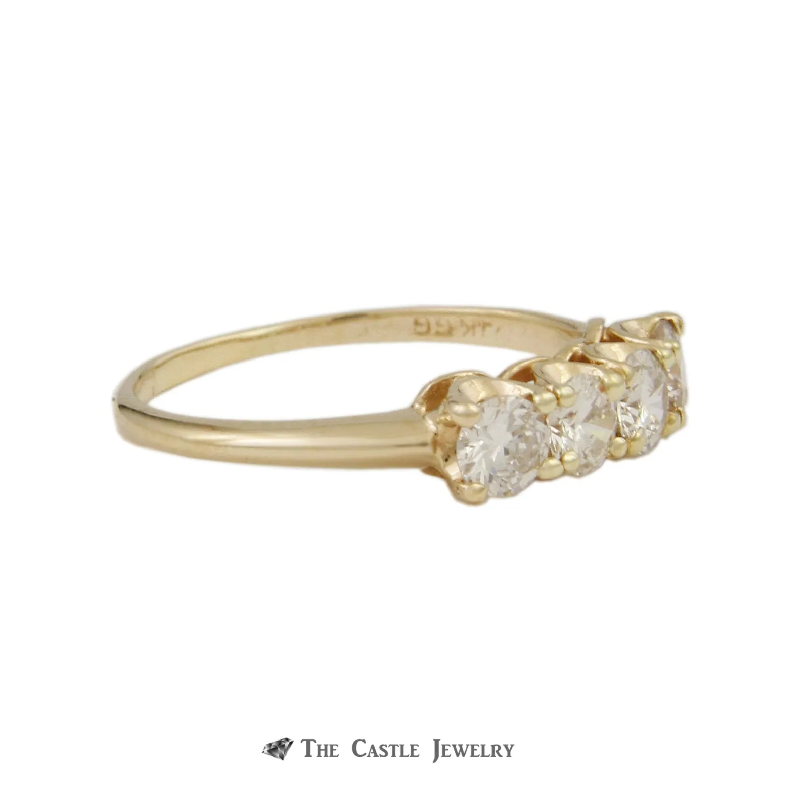 Prong Set 1cttw Round Brilliant Cut Diamond Wedding Band with 4 Diamonds in 14k Yellow Gold