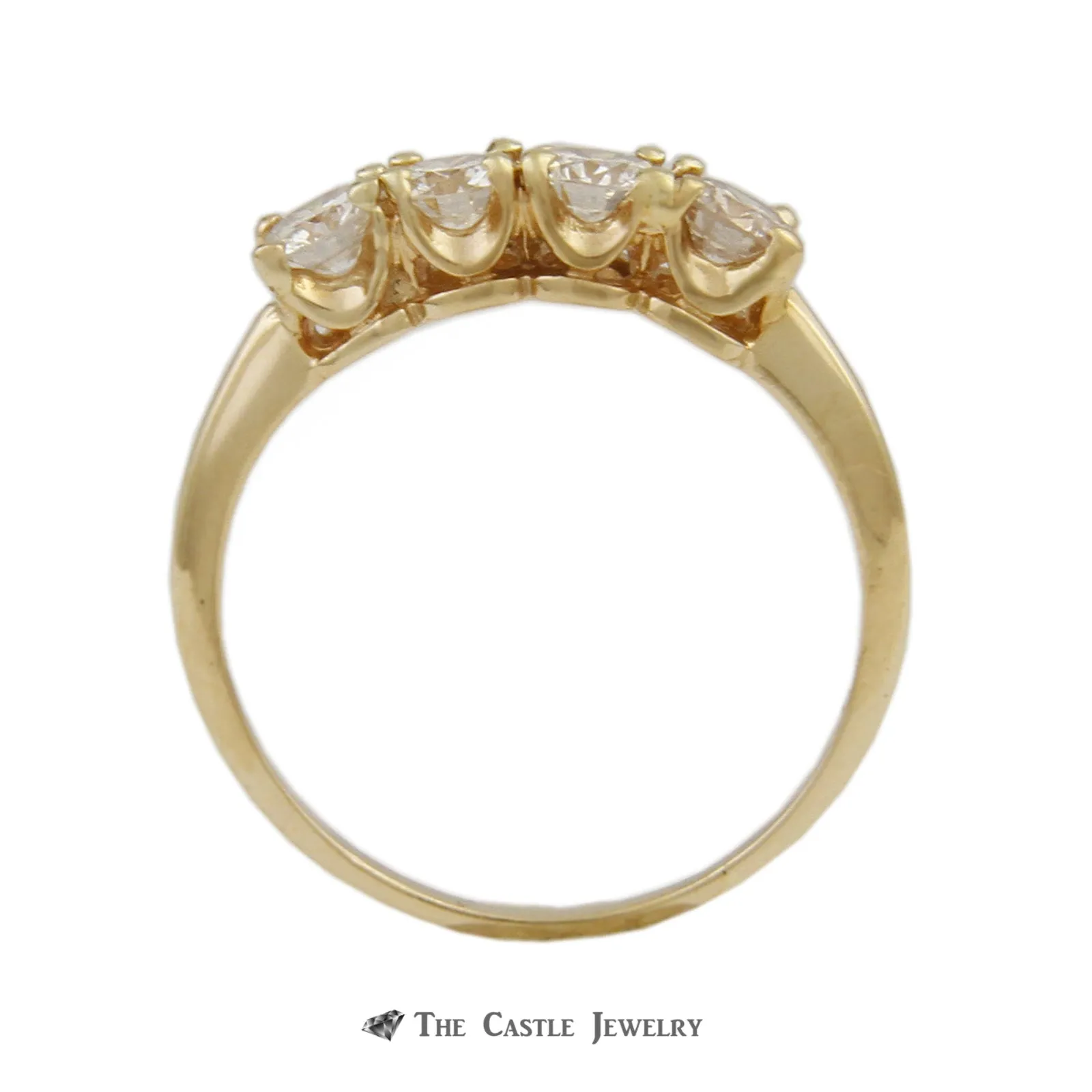 Prong Set 1cttw Round Brilliant Cut Diamond Wedding Band with 4 Diamonds in 14k Yellow Gold