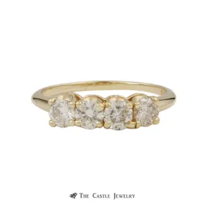 Prong Set 1cttw Round Brilliant Cut Diamond Wedding Band with 4 Diamonds in 14k Yellow Gold