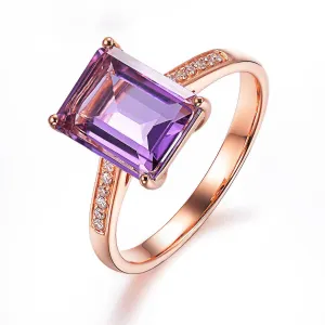 Purple Crystal & Cubic Zirconia 18K Rose Gold-Plated Radiant-Cut Ring