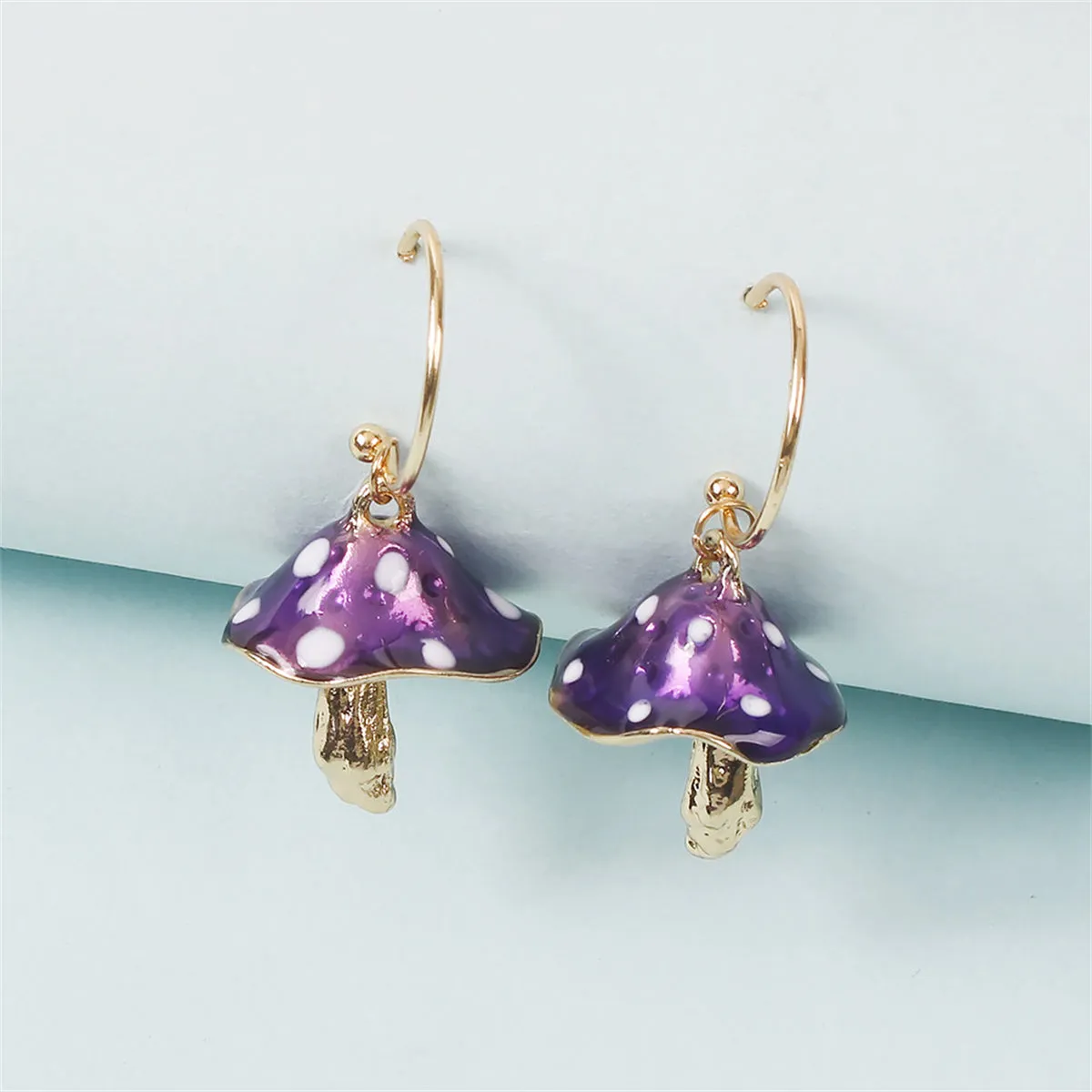 Purple Enamel & 18K Gold-Plated Mushroom Drop Earrings