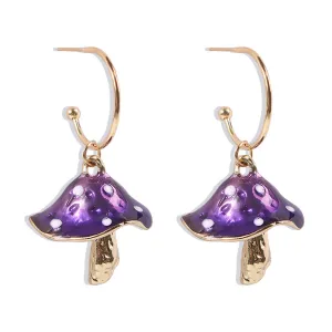 Purple Enamel & 18K Gold-Plated Mushroom Drop Earrings