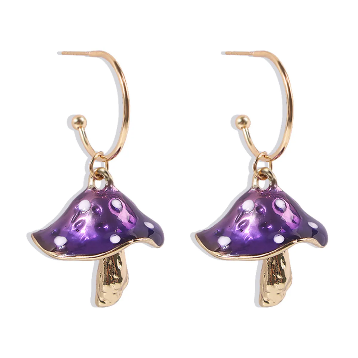 Purple Enamel & 18K Gold-Plated Mushroom Drop Earrings