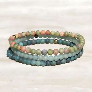 "Balance" Moss Agate Aventurine & Unakite Bracelet Set