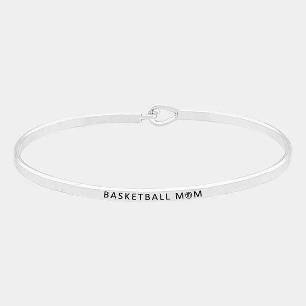 "BASKETBALL MOM" Silver Thin Metal Hook Bracelet