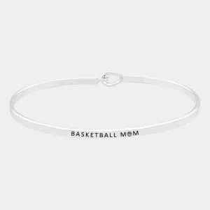 "BASKETBALL MOM" Silver Thin Metal Hook Bracelet