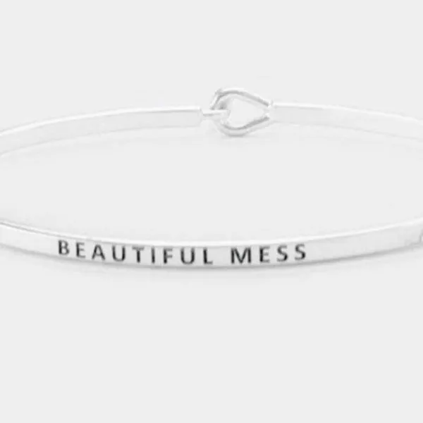 "BEAUTIFUL MESS" Thin Silver Metal Hook Bracelet