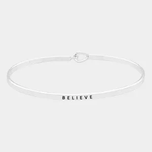 "Believe" Thin Silver Metal Hook Bracelet