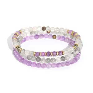 "Emotional Healing" Cloudy Quartz Crystal and Amethyst Delicate Bracelet Stack