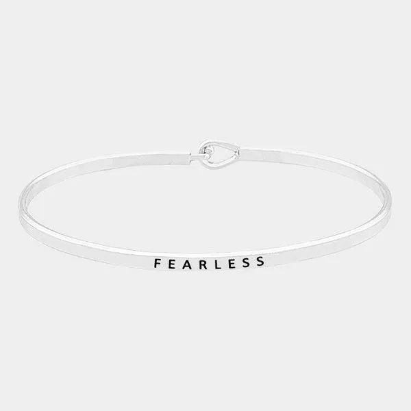 "Fearless" Thin Silver Metal Hook Bracelet