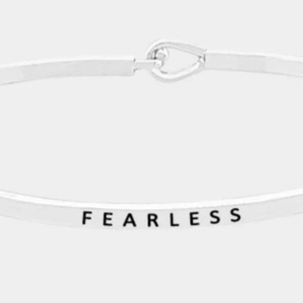 "Fearless" Thin Silver Metal Hook Bracelet