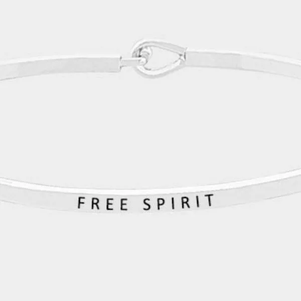 "FREE SPIRIT" Thin Silver Metal Hook Bracelet