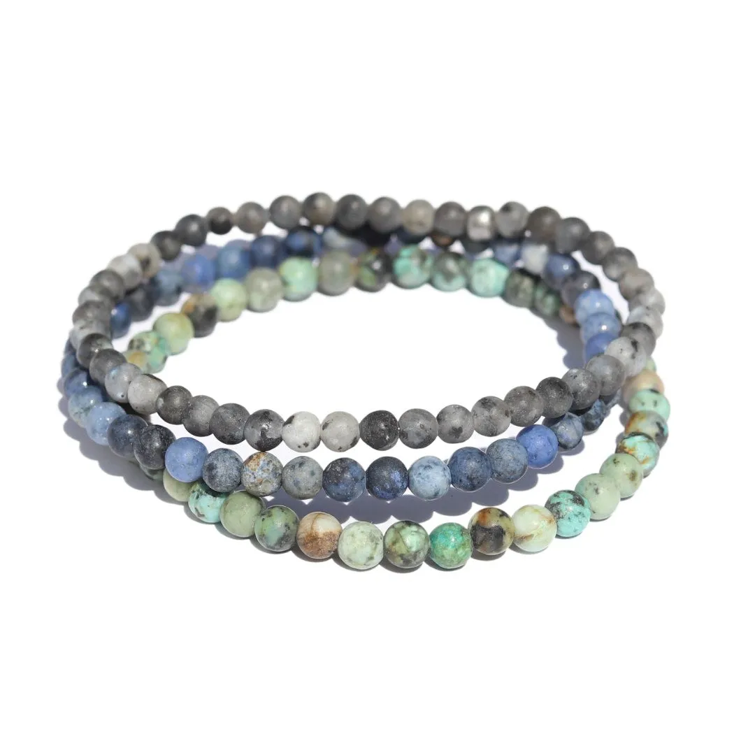 "Grounding" Larvikite African Turquoise & Dumortierite Bracelet Set