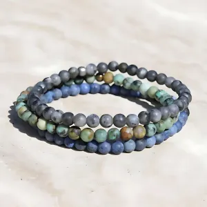 "Grounding" Larvikite African Turquoise & Dumortierite Bracelet Set