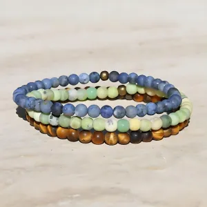 "Intuition" Dumortierite Chrysoprase & Tigers Eye Matte Bracelet Set