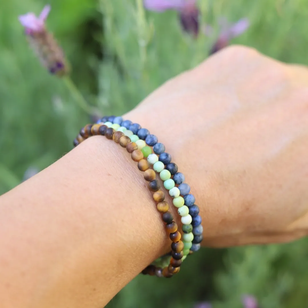"Intuition" Dumortierite Chrysoprase & Tigers Eye Matte Bracelet Set