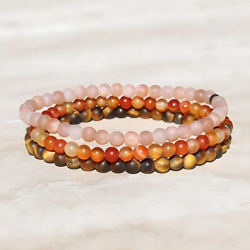 "Prosperity" Matte Sunstone Carnelian & Tigers eye Bracelet Set