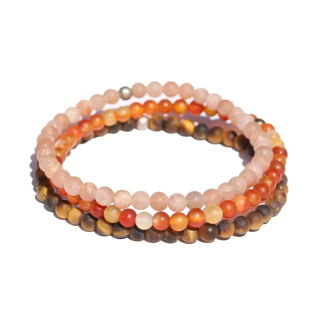 "Prosperity" Matte Sunstone Carnelian & Tigers eye Bracelet Set