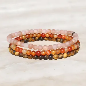 "Prosperity" Matte Sunstone Carnelian & Tigers eye Bracelet Set