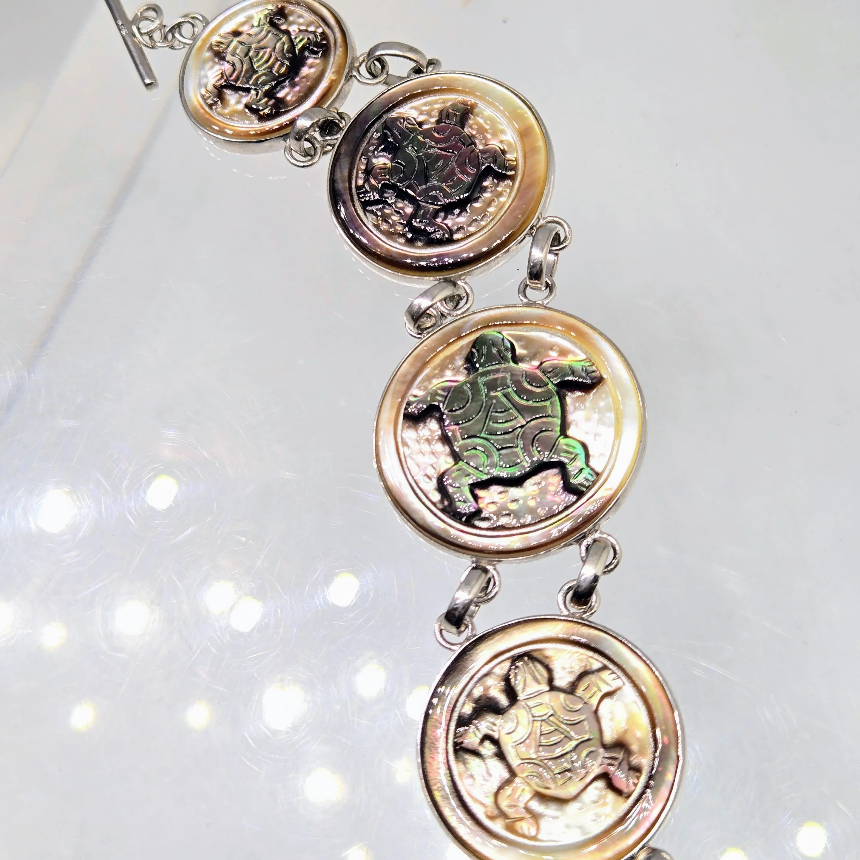 "Tahitian Tortuga" 6.5" - 7.5" Bracelet - Tahitian Mother Of Pearl, Anti-tarnish Sterling