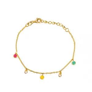 Rainbow Smiley Face Gold & Diamond Bracelet