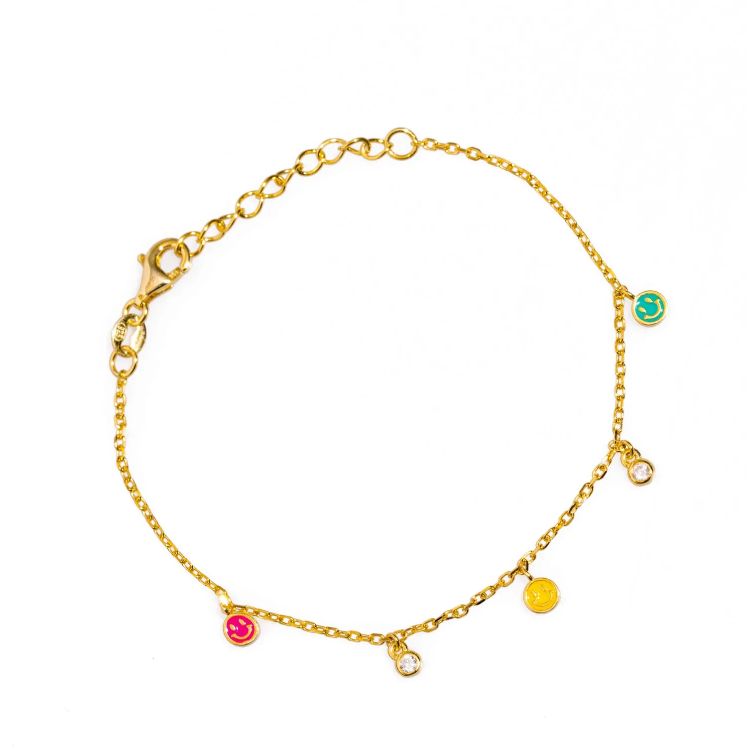 Rainbow Smiley Face Gold & Diamond Bracelet