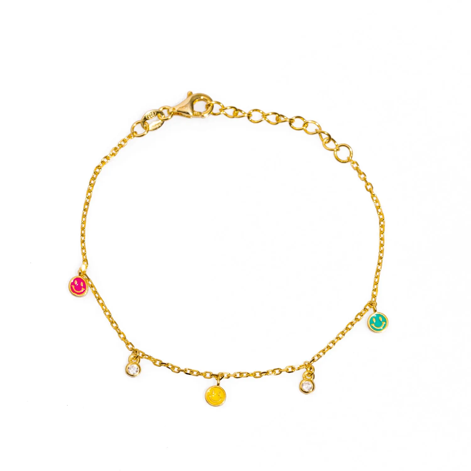 Rainbow Smiley Face Gold & Diamond Bracelet